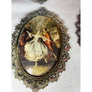 Vintage Action Made in Italy Miniature Oval Framed Art Set of 8 Rococo Scenes